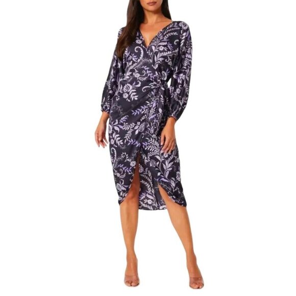 MISA Los‎ Angeles Size XS Sylvia Floral Wrap Midi Dress Indigo Vines MSRP $355 - Picture 8 of 14